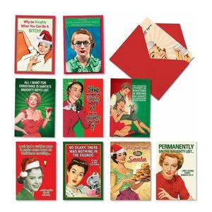 NOBLE Christmas Greeting Cards NobleWorks 10 Adult Cartoon Humor Holiday Cards W